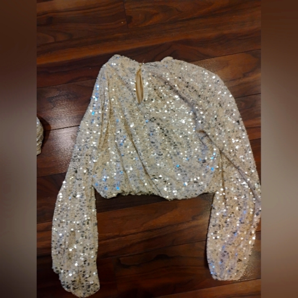 Sequin Embellished Cream Top